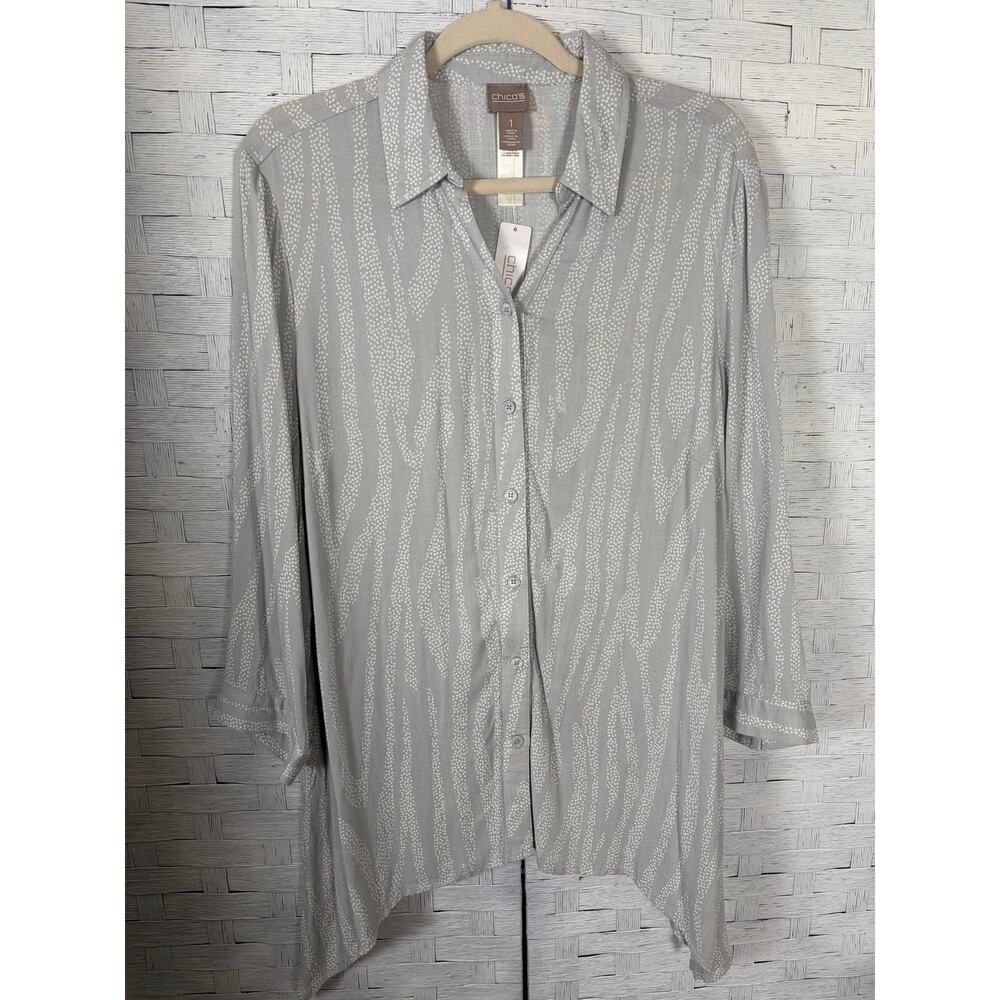 Chico women’s blouse button up Dot Zebra Sharkbite coastal grandma lightweight 